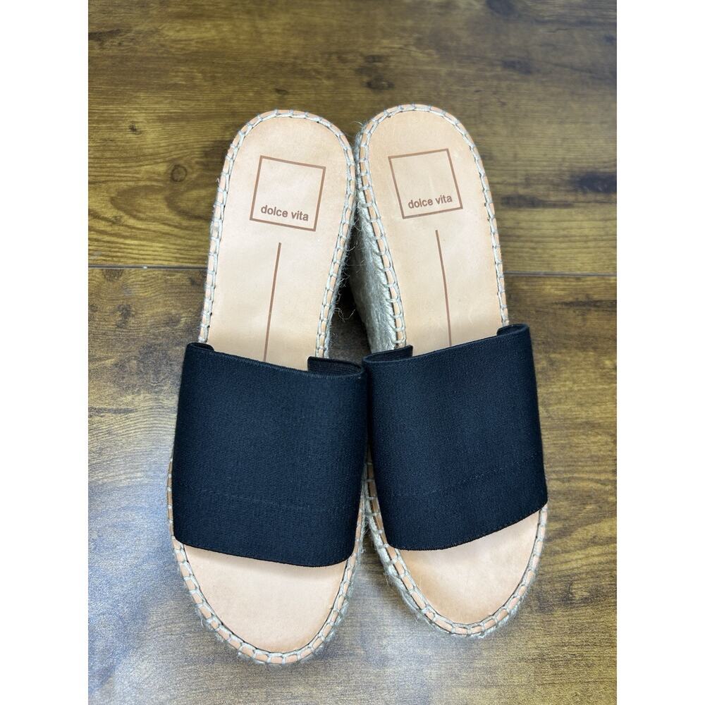 Dolce Vita Women’s Black Espadrille Wedge Slip On Sandal Size 7.5‎